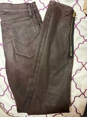 Hudson Jeans Ankle Crop Zippered Pants in Deep Brown